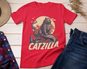 Catzilla T-Shirt in 14 Colors | Funny Cat T-Shirt | Vintage Catzilla Tshirt | Soft Premium Bella & Canvas Shirt