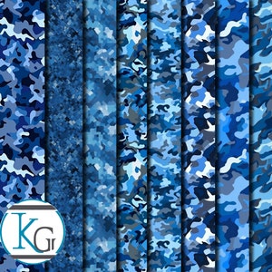 Blue Camo, Seamless, Tileable, Set 1, Format JPG 2K Resolution, 8 Patterns.