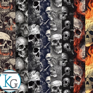 Skull Pattern Designs, Seamless, Tileable, Set 1, Format JPG 2K Resolution, 8 Patterns.