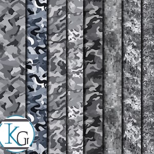 Gray Camo Designs, Seamless, Tileable, Set 1, Format JPG 2K Resolution, 8 Patterns.