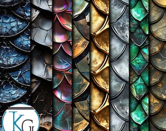 Dragon Scales Designs, Seamless, Tileable, Set 2, Format JPG 2K Resolution, 8 Patterns.