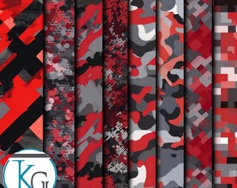 Red Camo Designs, Seamless, Tileable, Format JPG 2K Resolution, 8 Patterns.