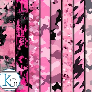 Pink Camo Designs, Seamless, Tileable, Set 1, Format JPG 2K Resolution, 8 Patterns.