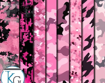 Pink Camo Designs, Seamless, Tileable, Set 1, Format JPG 2K Resolution, 8 Patterns.
