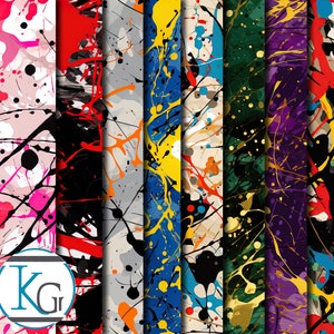 Designs de tema de Jackson Pollock, contínuos, modulares, conjunto 1, formato JPG, resolução 2K, 8 padrões.
