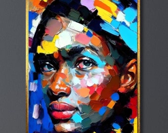 Retrato femenino colorido en lienzo: decoración de pared moderna