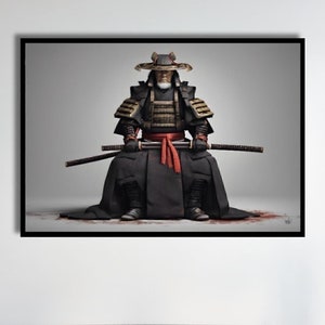 Samurai con Katana - Stampa artistica tradizionale giapponese su tela, dipinto moderno, decorazione da parete, stampa di alta qualità, pronta da appendere