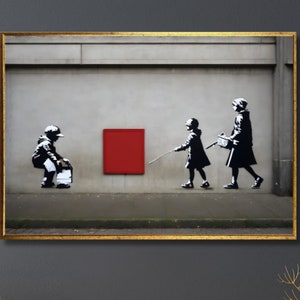 Three Kids Graffiti Inspired by Banksy Canvas Print Art Modern Wall Decor, High Quality Printing and Materials, Ready to Hang