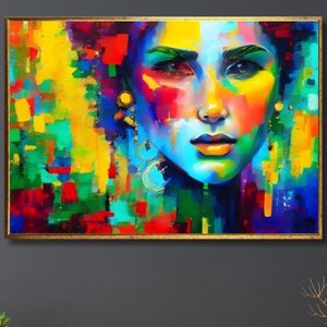 Infused with Color: Modern Woman Portrait Canvas Painting Wall Art Decor, High Quality Printing and Materials, Ready to Hang