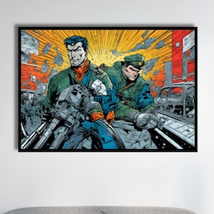 Emotional Soldiers in Combat - War Artwork Print Canvas Painting Art Modern Wall Decor, High Quality Print, Ready to Hang,
