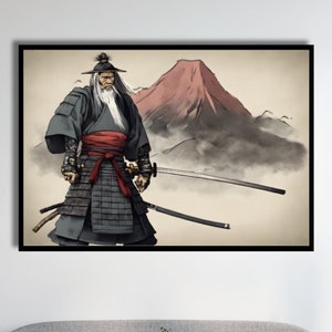 Samurai Warrior Art Print: Japanese Bushido Canvas Painting