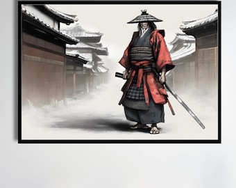 Samurai Warrior Canvas Art Print: Japanese Anime Style Wall Decor