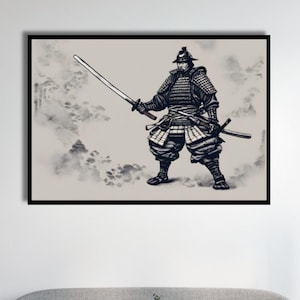 Samurai Warrior Disegno a matita - Stampa artistica classica giapponese su tela Dipinto moderno Decorazione murale, stampa di alta qualità, pronta da appendere