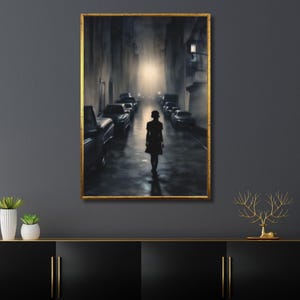 Gloomy Street Art Canvas Print: Lonely Girl, Noir Decor