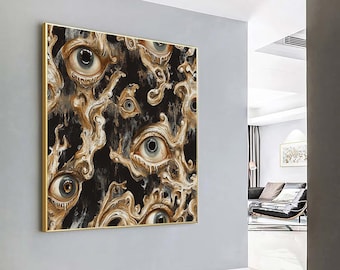 Canvasafdruk surrealistische ogen: muurkunst in moderne olieverfstijl