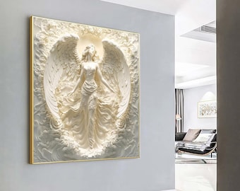 黄金の天使の肖像画キャンバス、穏やかな天使の芸術、エレガントな宗教