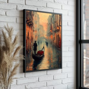 Venice Canal Canvas Print: Venetian Gondola Oil Painting Style