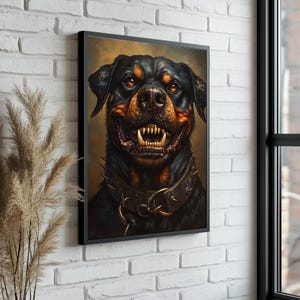 Dog Canvas Wall Decor | Growling Angry Rottweiler Portrait | Modern Dog Painting, Rottweiler wall Art, Dog Canvas Paint, Minimalist Wall Art