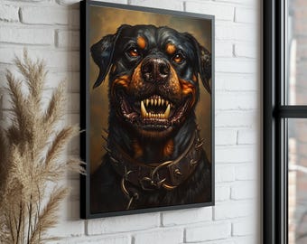 Ritratto di Rottweiler su tela: moderna arte murale per cani