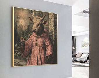 Wizard Cow Canvas Print: Modern Minimalist Wall Art