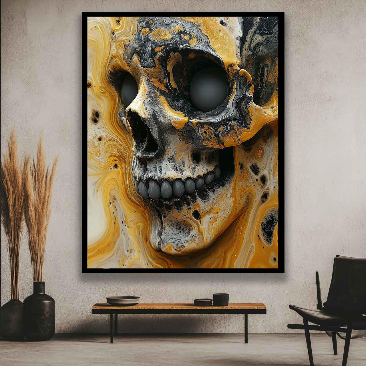 Skull Canvas Painting – Gothic Skull Wall Art – Grunge Rock Home