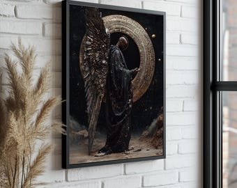 Black Angel Canvas Print: Holy Guardian, Elegant Religious Wall Decor