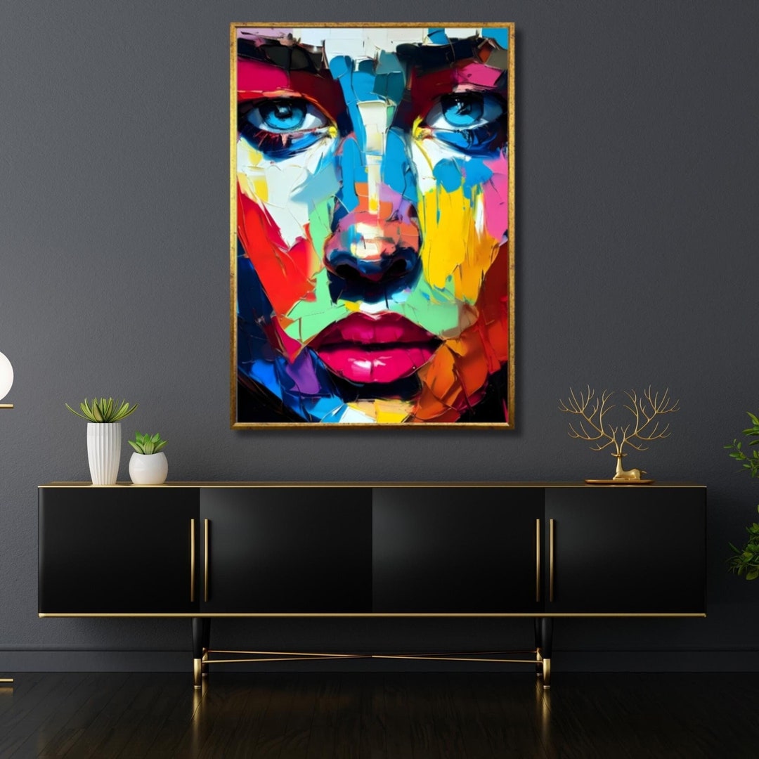 Modern Woman Portrait Art: Colorful Canvas Wall Decor - Etsy