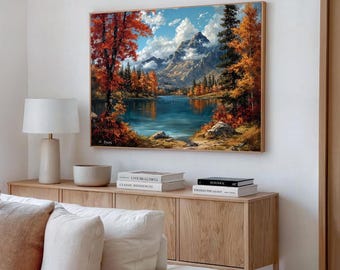 Autumn Mountain Lake Canvas Print: Tranquil Landscape Wall Art