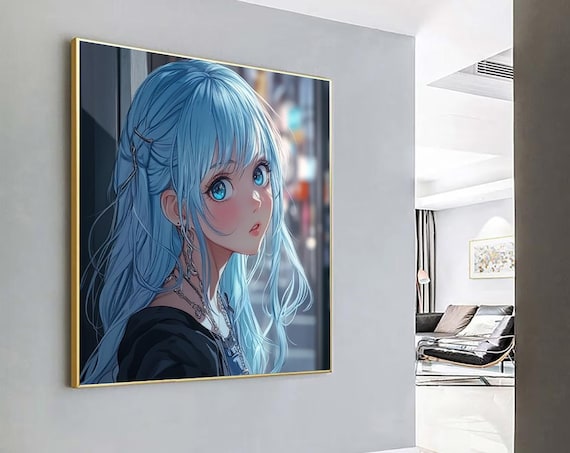 Blue Haired Anime Girl Canvas Print: Modern Wall Decor - Etsy