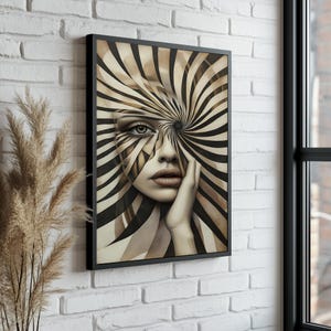 Surreal Spiral Woman Canvas – Hypnotic Optical Illusion Art – Ready to Hang