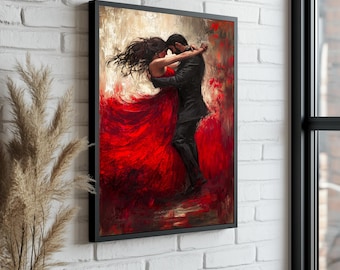 Tango Dance Canvas Print: Romantic Couple, Red Dress Wall Art