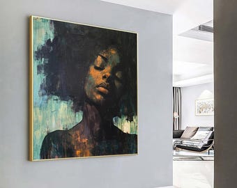 Schwarze Frau Porträt Leinwanddruck: Ethnische Afro Frau Wandkunst