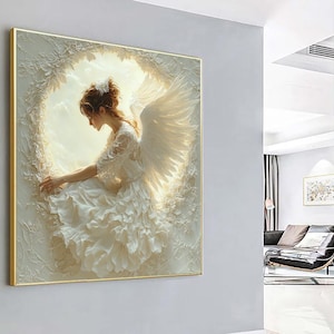 White Angel Portrait Canvas, Peaceful Angel Woman Art, Holy Guardian Angel Painting, Elegant Religious Wall Decor,