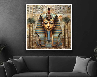 Golden Pharaoh Canvas Wall Art – Ancient Egyptian Royal Bust With