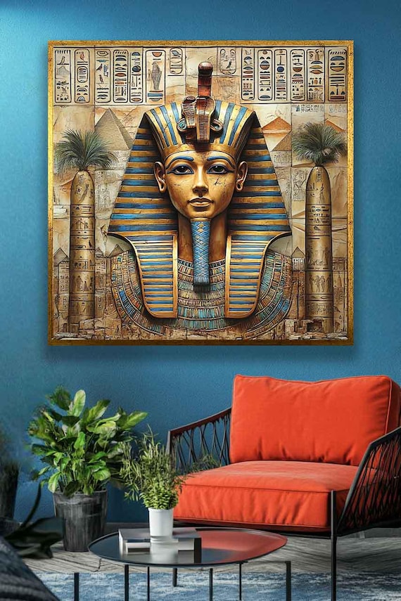 Golden Pharaoh Canvas Wall Art – Ancient Egyptian Royal Bust With