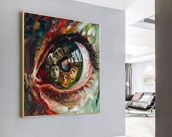 Surrealistisch oogcanvas: moderne muurkunst in olieverfstijl