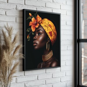 Ethnic Canvas Print, African Women Wall Art, African Woman with Flowers Portrait, Ethnic Canvas Wall Decor, Ethnic Women Art, Unique Gift