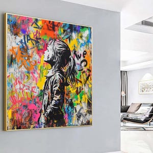Banksy Graffiti Canvas | Banksy Girl | Modern Wall Art & Minimalist Decor | Graffiti Art Poster for Unique Home Design,,