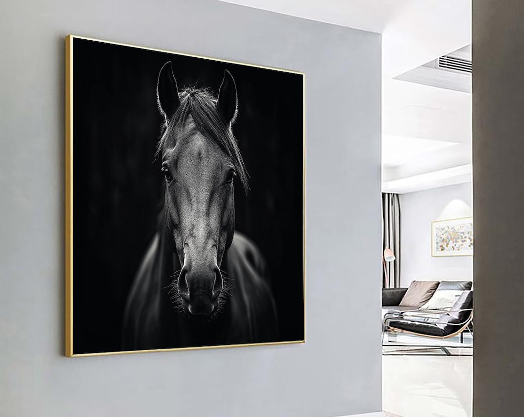 黒馬キャンバスアート - 雄大な馬の壁画 - 乗馬ホームデコレーション