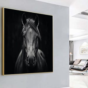 Black Horse Canvas Art – Majestic Equine Wall Painting – Equestrian Home Decor
