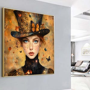 Woman Canvas Print | Chic Portrait of Woman in Hat | Oil Painting Style Wall Art & Unique Gift for Her,,