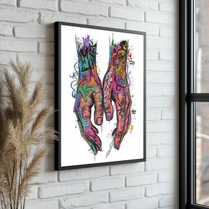 Graffiti Hands Canvas Decor | Banksy Graffiti Print | Modern Wall Art & Minimalist Decor | Graffiti Art Poster for Unique Home Design
