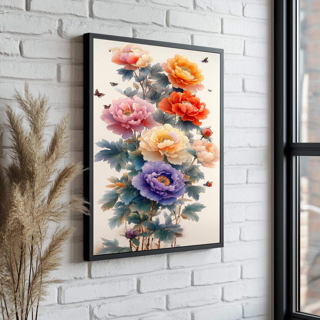Colorful Peony Flower Canvas Art: Botanical Wall Decor - Etsy