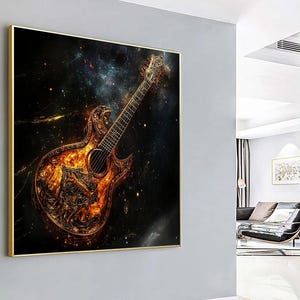 Guitar Canvas Wall Art, Guitar That Looks Like Gold Canvas Wall Decor , Guitar Wall Canvas Print, Vintage Guitar Poster, Musician Gift Idea
