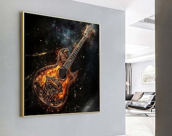 Guitar Canvas Wall Art: Gold Vintage Guitar Print