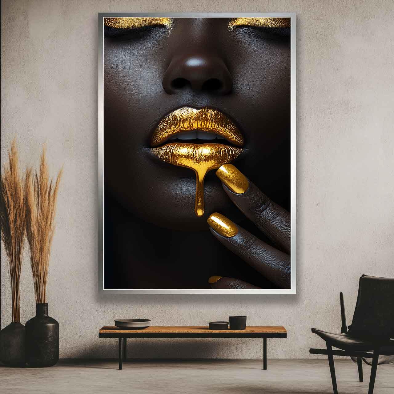 Black Woman Gold Lips Canvas Print: Modern Glam Wall Art - Etsy