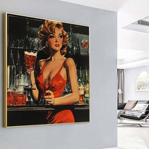 Woman in Red Dress Canvas Print: Retro Pop Art Wall Decor