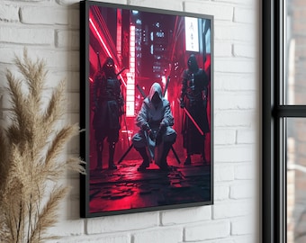 Cyberpunk Samurai Canvas Print: Neon City Wall Decor