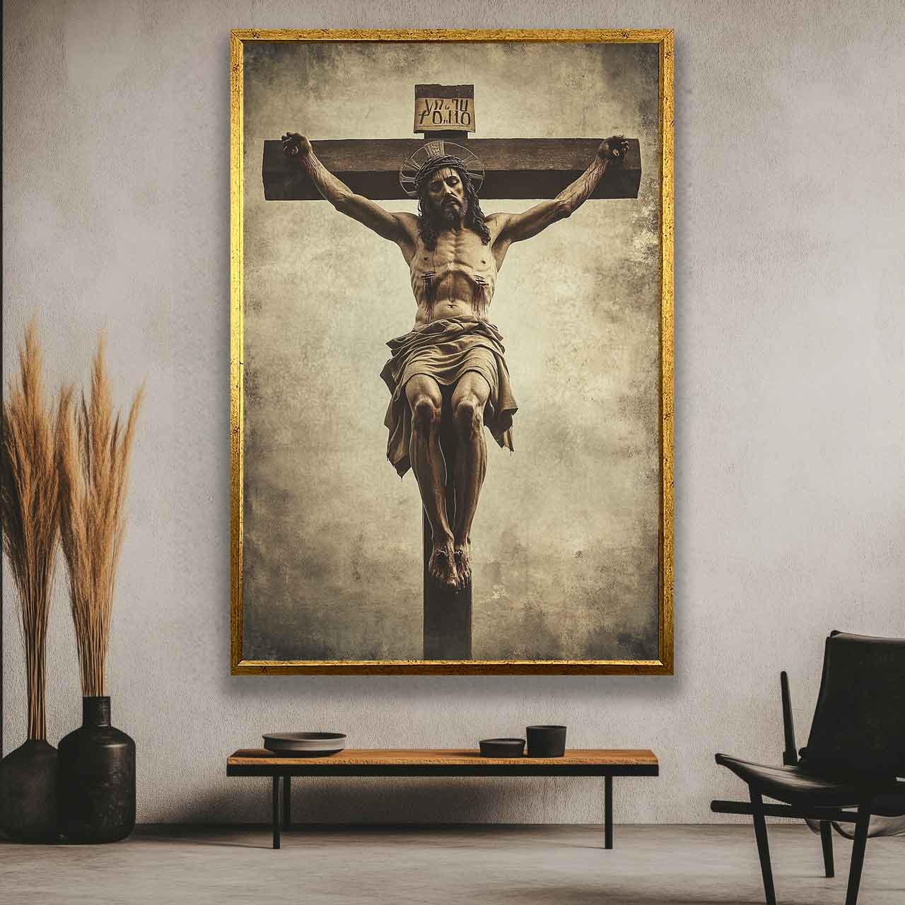 イエスの磔刑キャンバス – キリスト教の宗教的な壁アート – キリストの