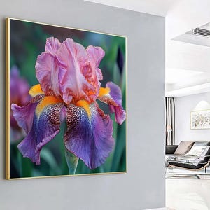 Impression sur toile de fleurs d&#39;iris - Art mural botanique de style peinture à l&#39;huile - Décoration florale élégante